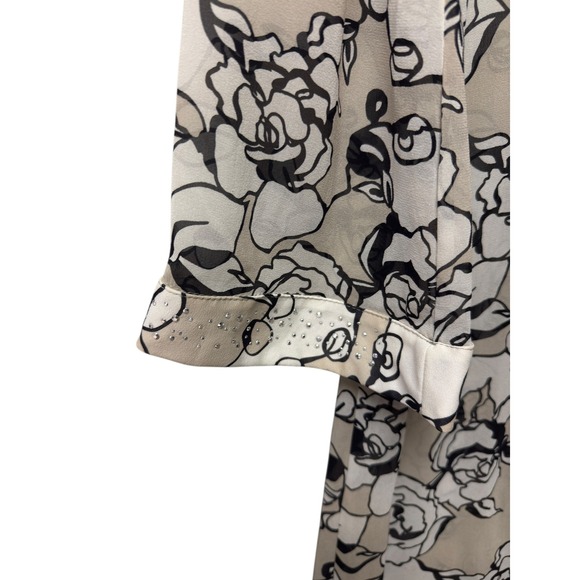 ST JOHN 100% Silk Floral Print Sheer Duster Kimono Robe Cream Black Cover Up - Picture 3 of 5